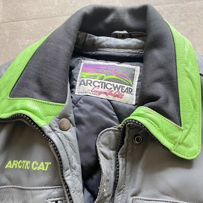 VINTAGE Arcticwear Arctic Cat Leather Snowmobile Racing Jacket Zip