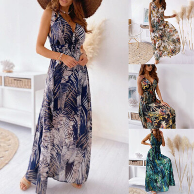 ebay com ladies dresses Women V Neck Dress Sundress Holiday Dress Long Maxi Summer Dress Cocktail dress