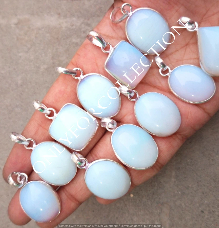 Hermoso lote de 10 colgantes con bisel enchapado en plata de ley 925 con piedras preciosas de opalita Foto 2 de 4