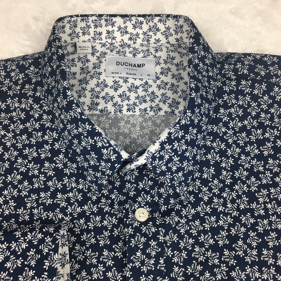 Camisa de vestir Duchamp para hombre XXL azul/blanco estampado floral calce ajustado Foto 2 de 4