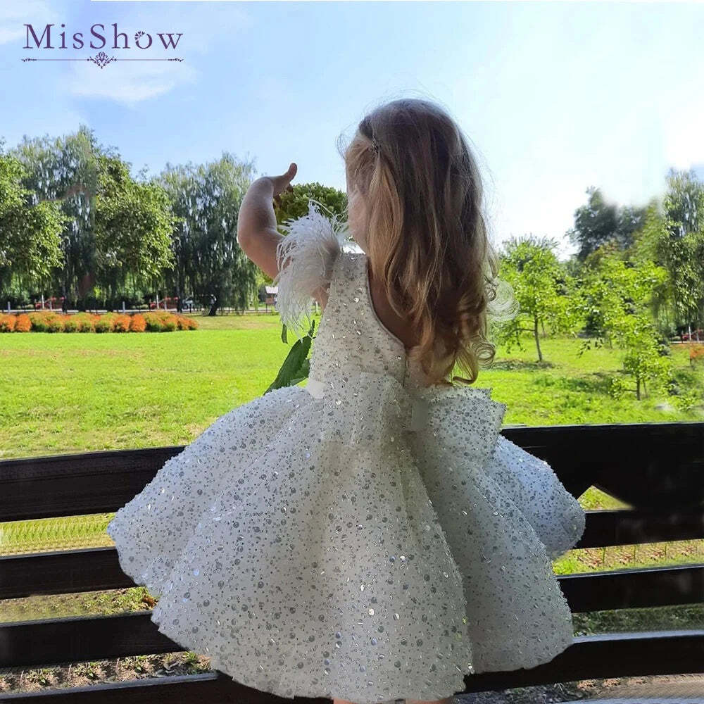Glitter Beads Flower Girl Pageant Princess Dress | eBay
