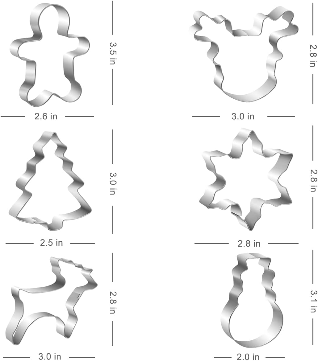 Christmas Cookie Cutters Set 6 Piece Holiday Gingerbread Man Stainless