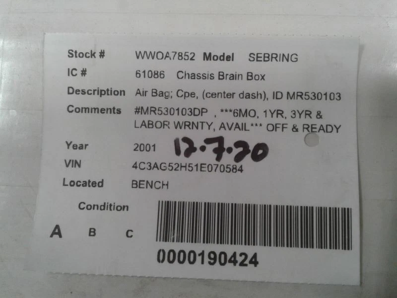 Chasis ECM cupé sin módulos laterales compatible con 01-05 SEBRING 645312 Foto 3 de 4