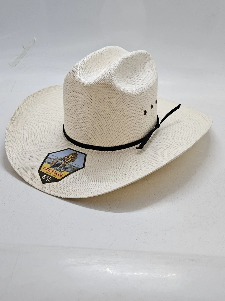 Chapeau Cowboy Stetson JBS 8X - Paille Beige - Taille 7 - Long Ovale - Vintage USA
