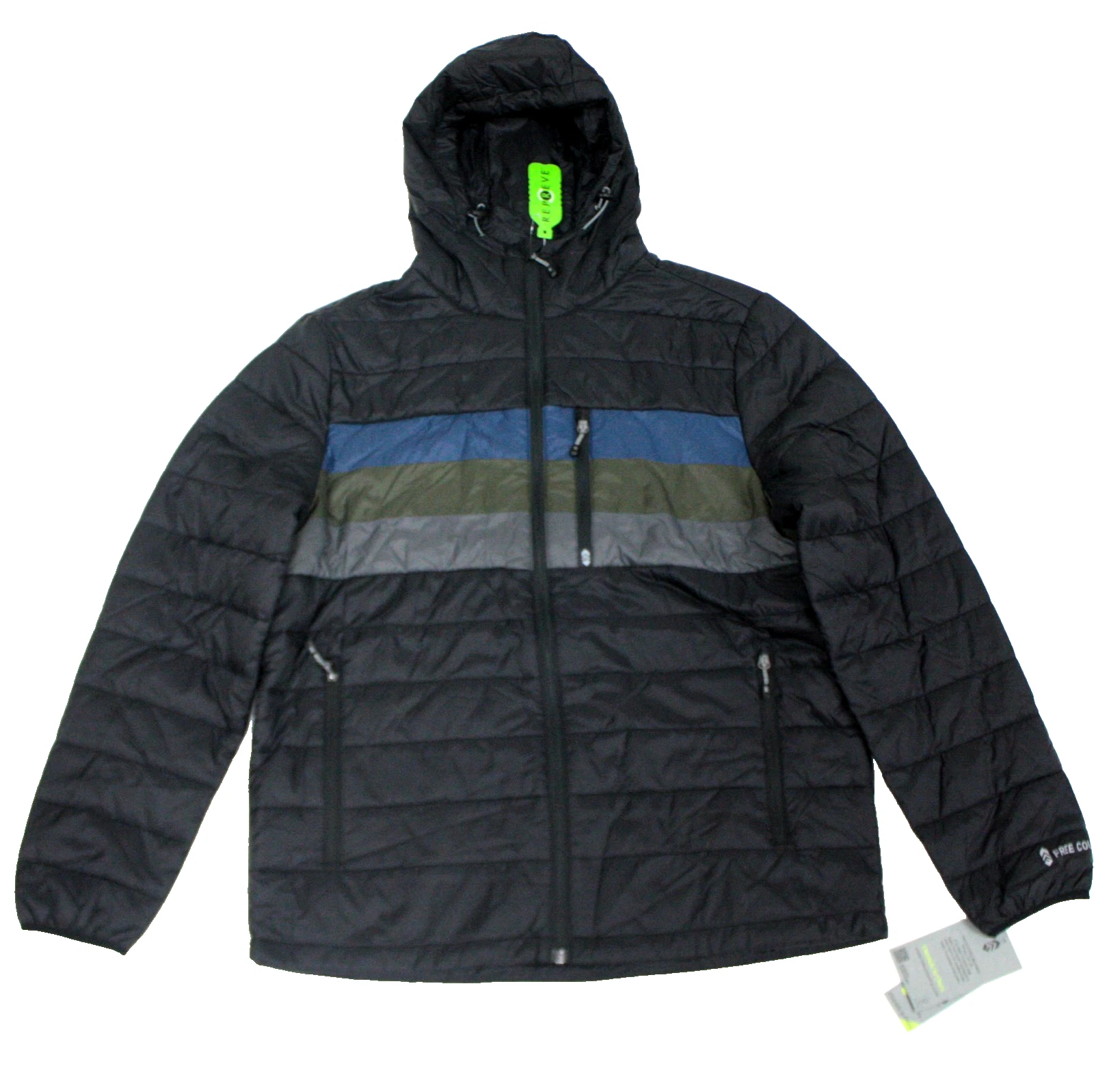 Free Country FreeCycle Hooded Puffer Jacket Tri-Color Black Mens SIZE MEDIUM
