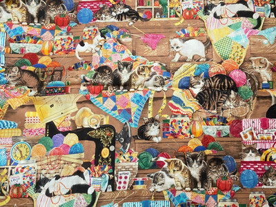 Whiskers and Tails Kittens & CATS in Sewing Room Quilt COTTON Fabric 2 yds