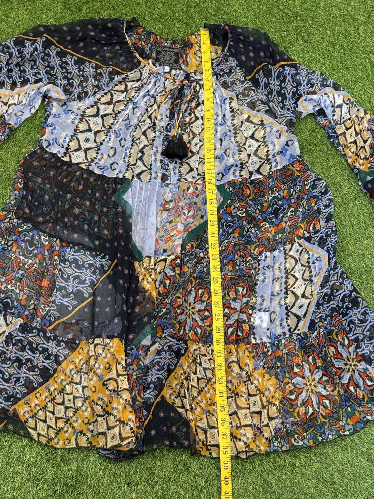 Johnny Was Tunic Large Patchwork Bell Sleeve Shee… - image 12