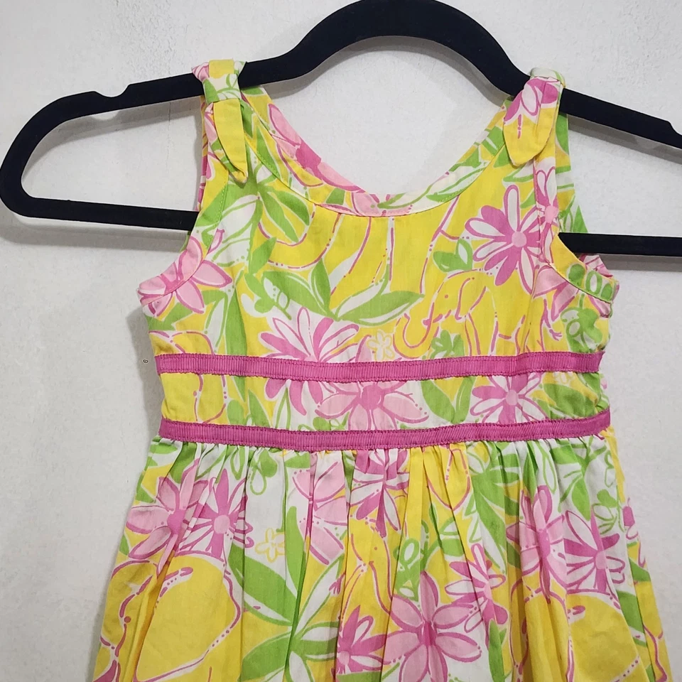 Vestido Vintage Lilly Pulitzer Niñas Talla 4T Garden Vista Jungle Elephant Amarillo Foto 2 de 4