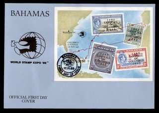 DR WHO 1989 BAHAMAS FDC #667 WORLD STAMP EXPO 89 COLUMBUS S/S w33473