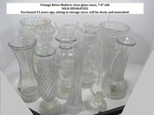 Vintage Retro modern 7-8" tall clear glass maybe-crystal vases, SOLD SEPARATELY