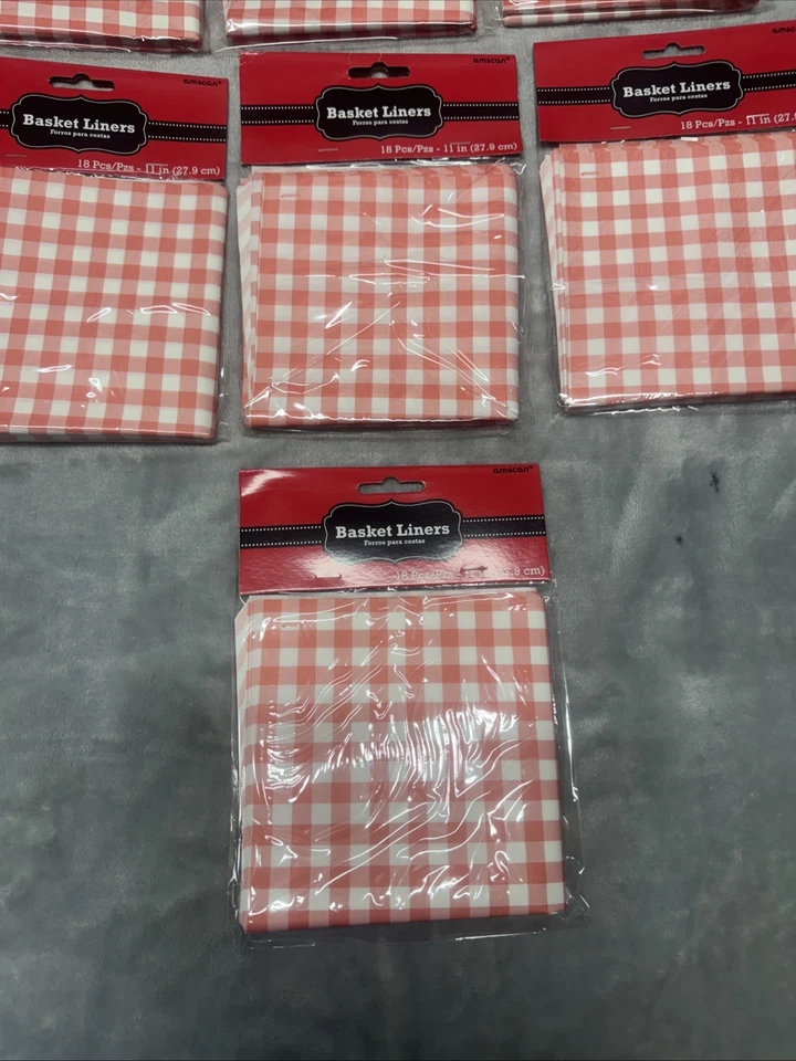 10pk Red Gingham Basket Liner Paper 11in BBQ Food Wrap Party Decor Craft Lot - Image 4 of 4