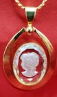 Vintage Cameo Silhouette Necklace Clear Glass Gold Tone Pendant Costume Jewelry