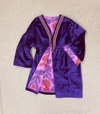 Vintage Uzbek Velvet Silk Chapan Robe Coat / Handmade Boho Jacket Kimono