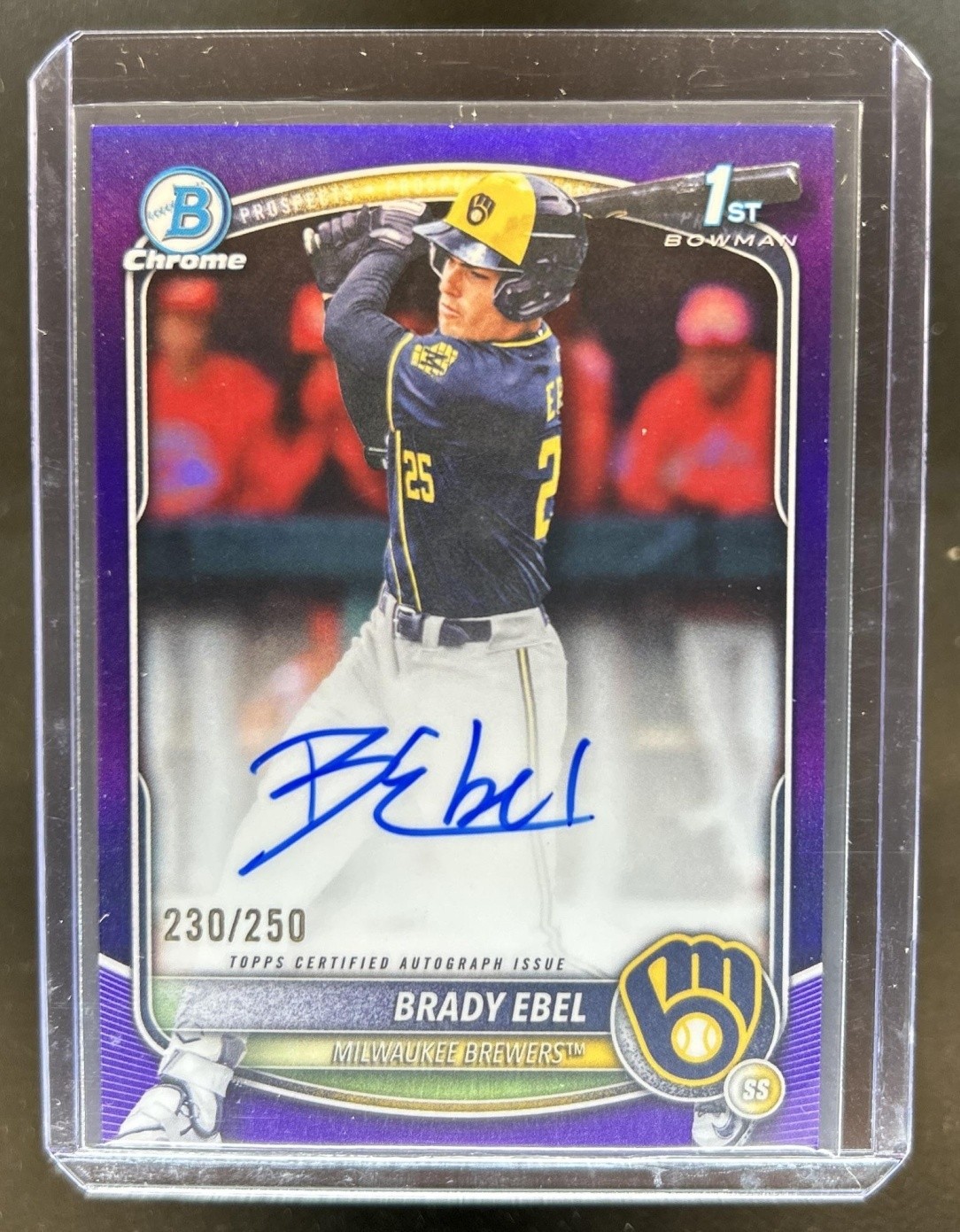 2025 Bowman Draft Brady Ebel Chrome Auto Purple Refractor 1st #/250 Brewers