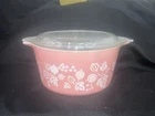 Vintage Pyrex Pink/white Gooseberry Casserole Dish #473-1 Quart w/lid cover