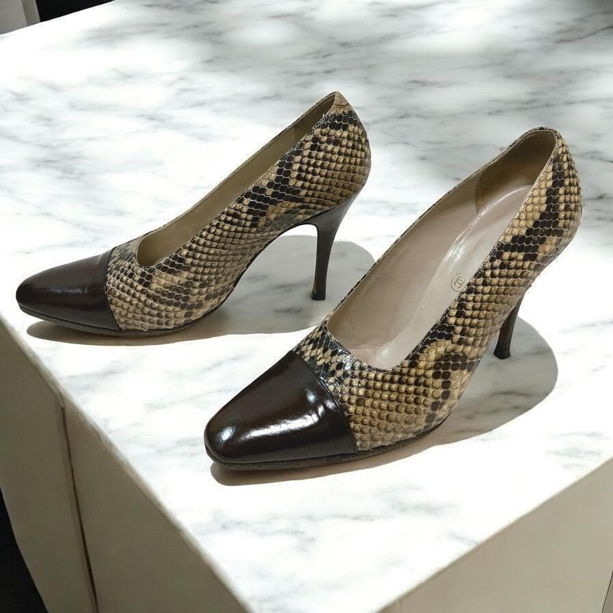 Authentic CHANEL Python Pattern Leather Pumps Hee… - image 4