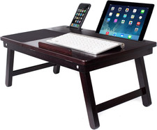 Multi Tasking Laptop Bed Tray  Supports Laptops up to 18 Inches  Walnut Left