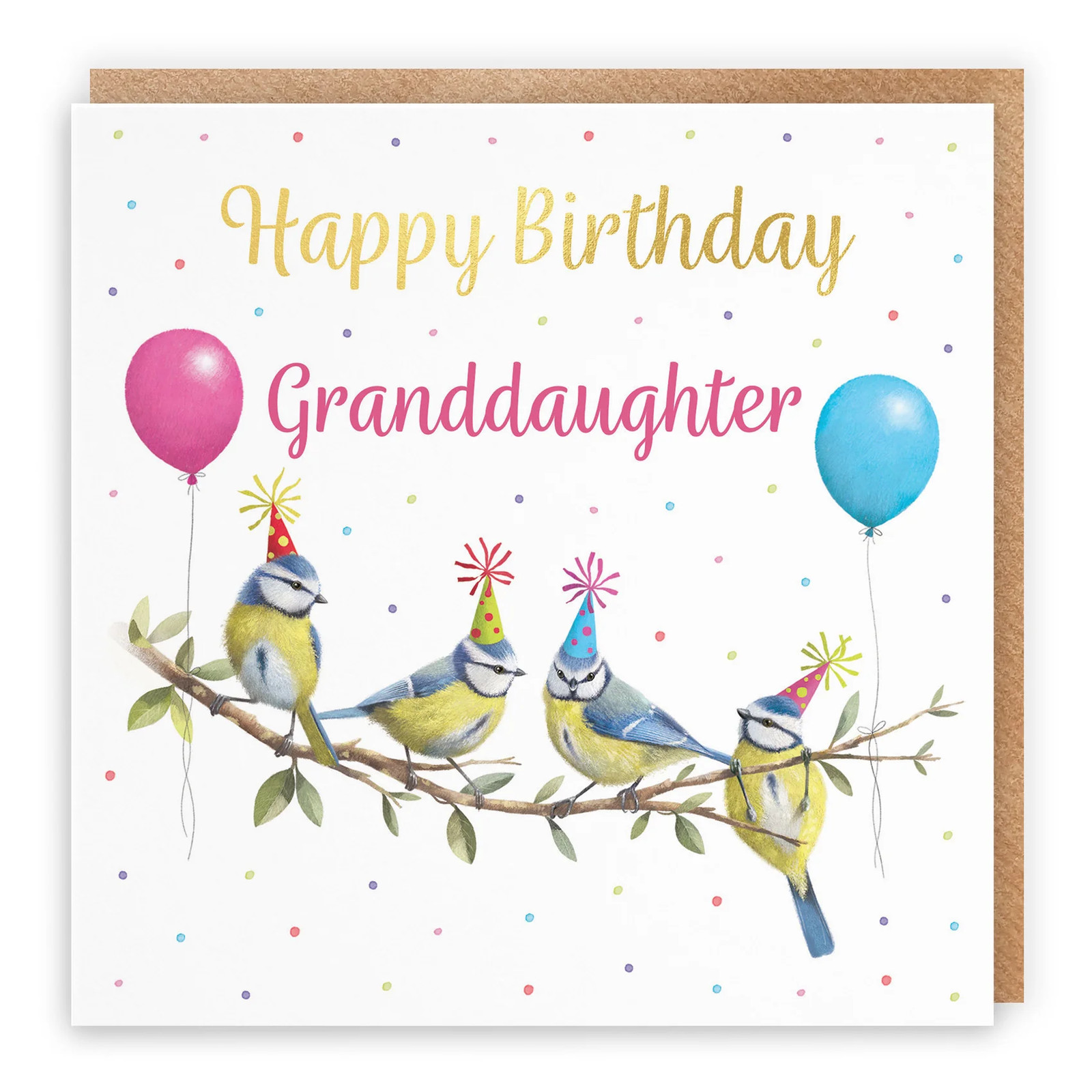 Granddaughter Blue Tits Birthday Card Gold Foil Milo's Gallery