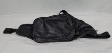 VTG Black Leather Fanny Pack Waist Bag Multi Pocket Travel Festival CCP Zippers