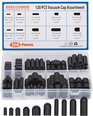 120 Pieces Rubber Vacuum Cap Assortment 10 Sizes Tube OD from 1/8'' to 1/2'' Sizes