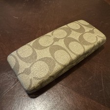 Coach Sunglass Case Signature Brown Canvas Hard Case Hinged Closure - USED