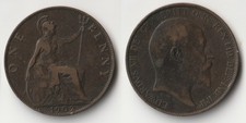 1902 Great Britain 1 penny coin