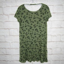 Forever 21 Green Black Floral Cap Sleeve Dress size M Open Back