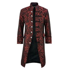 Men's Brocade Black Red Gothic Steampunk Victorian Frock Coat Jacket