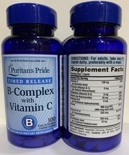 2x Puritan's Pride Vitamin B-Complex  Vitamin C Time Release - 100 Caplets