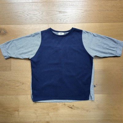 BEAMS HEART Tee Womens Small/Medium Mixed Media Paneled Navy Striped