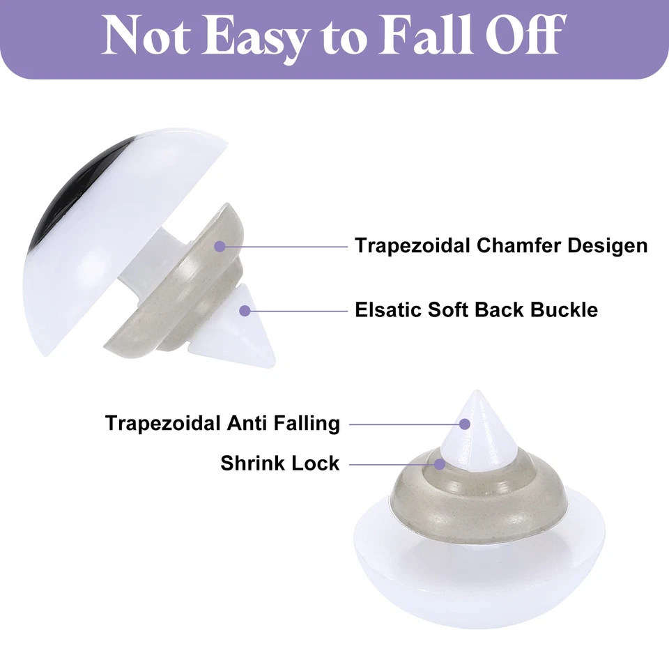 Защитные пластиковые глаза 10 мм для вязания крючком со шайбами для животных 100 шт., белые - Изображение 3 из 4