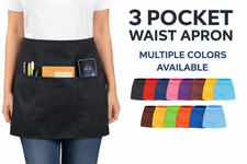 Half Bib 3 Pocket Waitress Apron Waist Aprons for Home  Kitchen Server