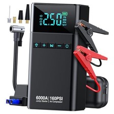 10-in-1 Portable Car Battery Jump Starter with Air Compressor, 6000A Black