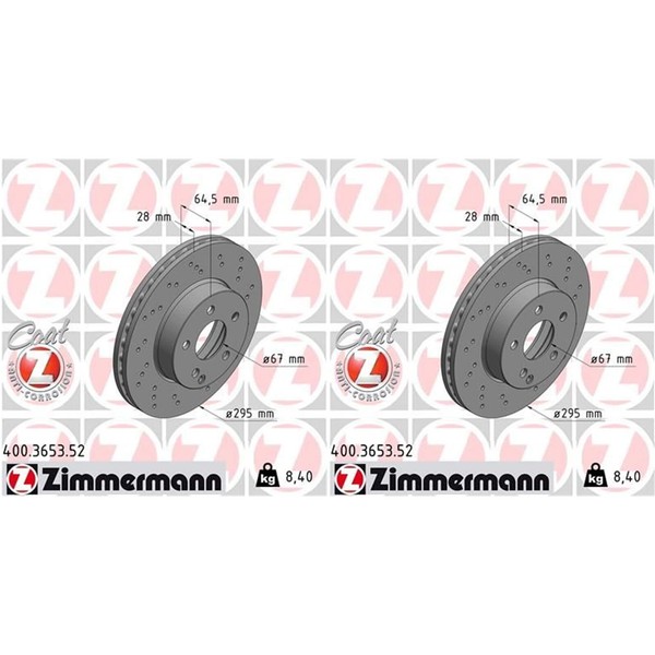 2X Zimmermann Sport Bremsscheiben 295Mm Gelocht Vorne Passend FüR Mercedes C-KLA-image