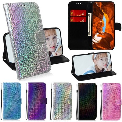 Flip Glitzer Bling HandyHülle Leder Tasche Schutzhüllen Case Cover Schutz Etui 4