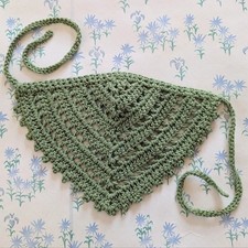 Handmade Crochet Bandana Hair Scarf NEW Solid Olive Green Boho Hippie Cotton