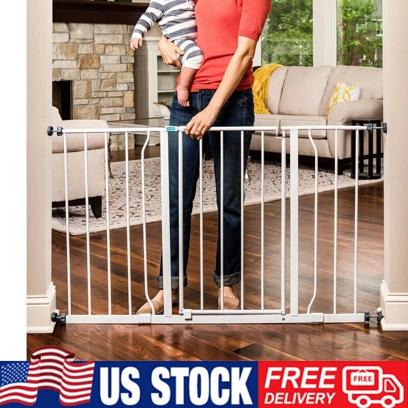 47-In Extra Wide Walk Thru Baby Safety Gate Fence Door White Hardware Mounts US