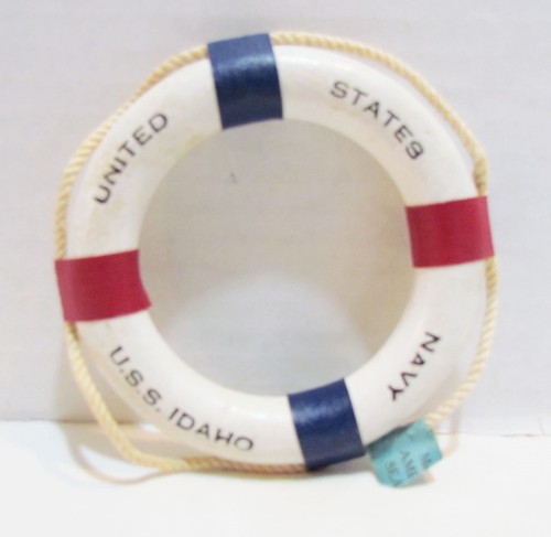 UNITED STATES NAVY U.S.S. IDAHO MINIATURE SOUVENIR WOOD LIFE PRESERVER VINTAGE