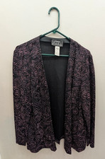 Alex Evenings Womens 1X Jacket Black Pink Metallic Paisley Open Front Formal Eve