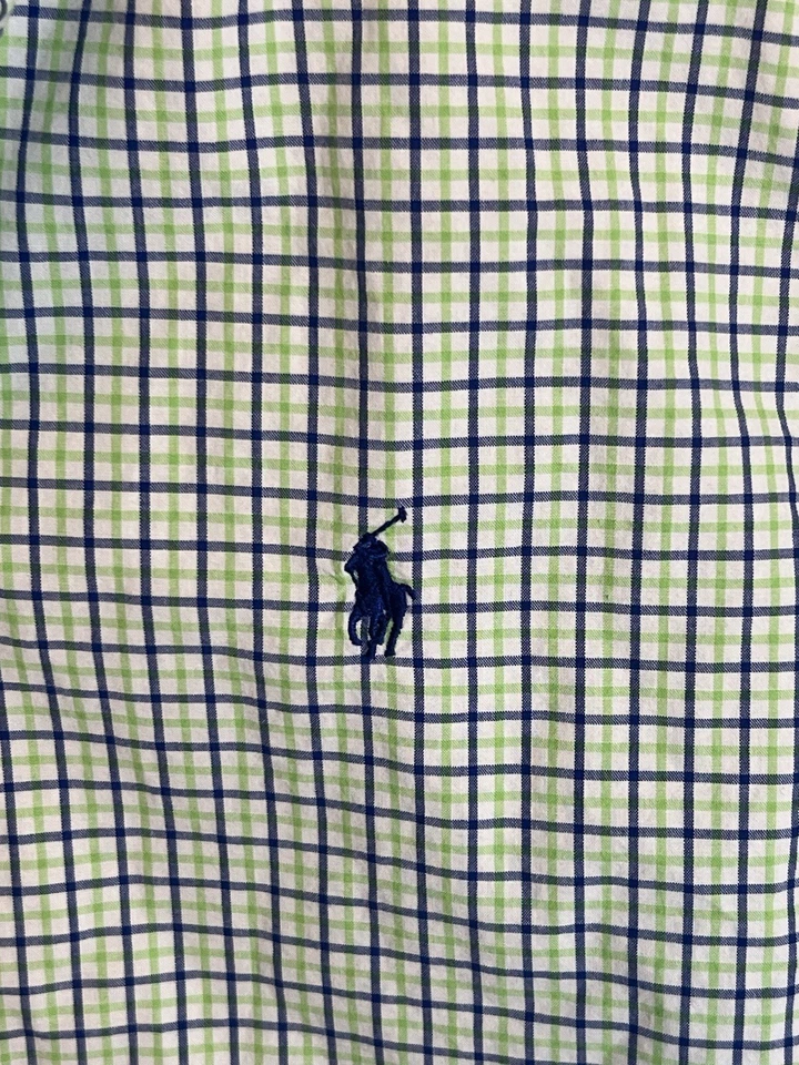 Camisa Ralph Lauren masculina tamanho grande (14-16) xadrez branca verde e azul - Imagem 2 de 4