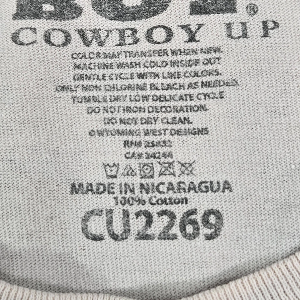 Cowboy Up Men Shirt L Beige Graphic Print Bull Western Text - Image 3 of 4