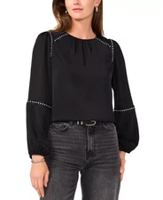 Vince Camuto Grommet-Trim Blouson-Sleeve Top Women's M Black Button Loop Closure