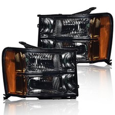 07-13 Sierra 1500 07-14 2500HD 3500HD Headlamp Smoke Lens Chrome Amber Reflector