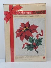 Vintage Caron Christmas Poinsettia Bouquet Latch Hook Kit 20"x 27" Sealed 1980