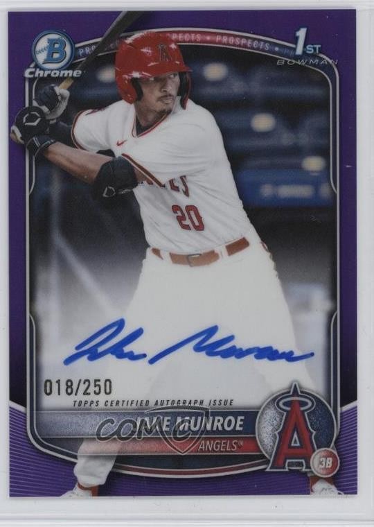 2025 Bowman Draft Chrome Prospect Purple Refractor 18/250 Jake Munroe Auto 1o1b