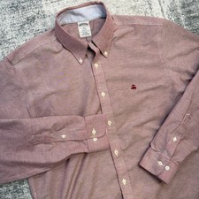 Brooks Brothers Shir Mens Large Red Oxford Cotton Stretch Regent Fit Preppy OCBD