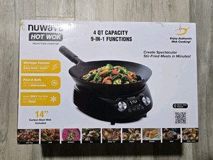 Nuwave Induction Hot Wok 14" Carbon Steel Wok Glass Lid & Stand NEW OPEN BOX