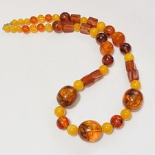 Vintage Faux Amber Necklace, Square And Round Acrylic Beads, 23", DA10