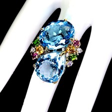 925 Sterling Silver Ring Oval Swiss Blue Topaz 38ct Citrine Handmade Gemstone 8