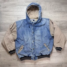 Vtg Todays News Jacket Mens XL Blue Denim Varsity Letterman Heavy Coat Hooded